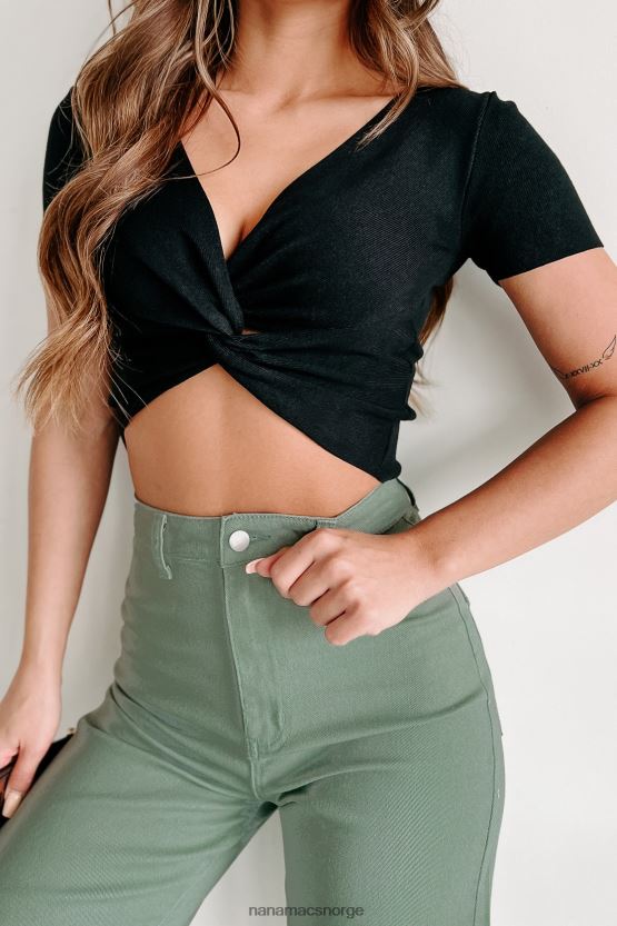 svart NanaMacs la deg rødmende vri-knute genser crop top 402NJ01149