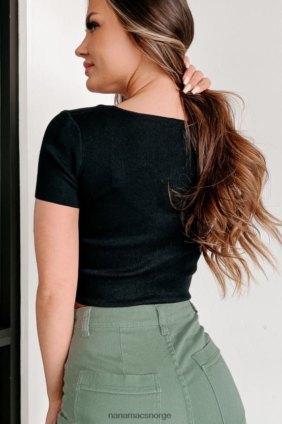 svart NanaMacs la deg rødmende vri-knute genser crop top 402NJ01149