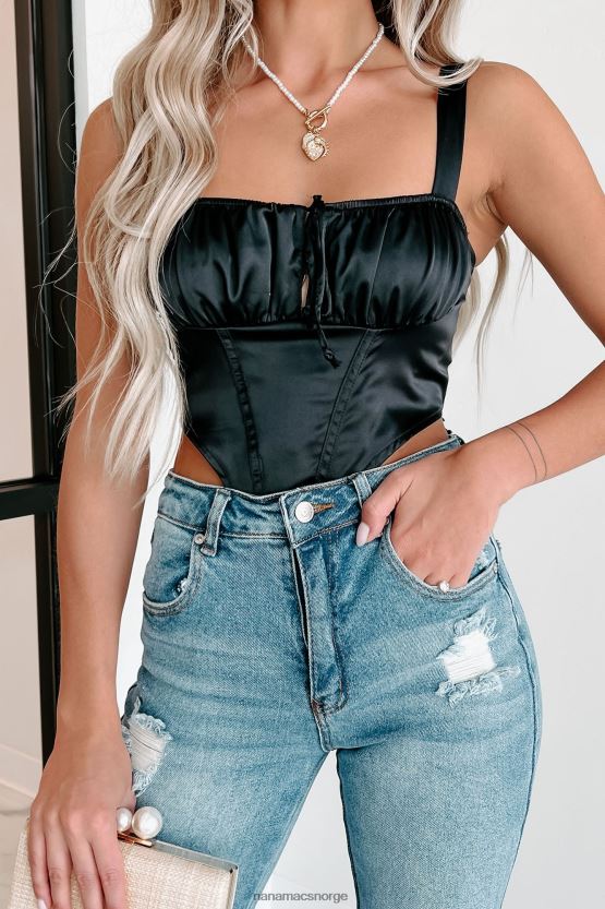 svart NanaMacs livin' the single life sateng korsett crop top 402NJ0219