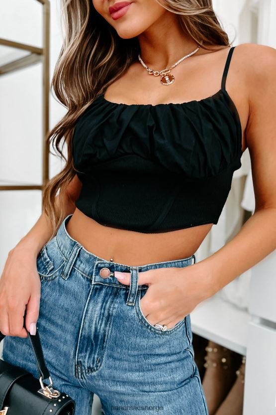 svart NanaMacs oppgitt formål ruched byste crop top 402NJ0172
