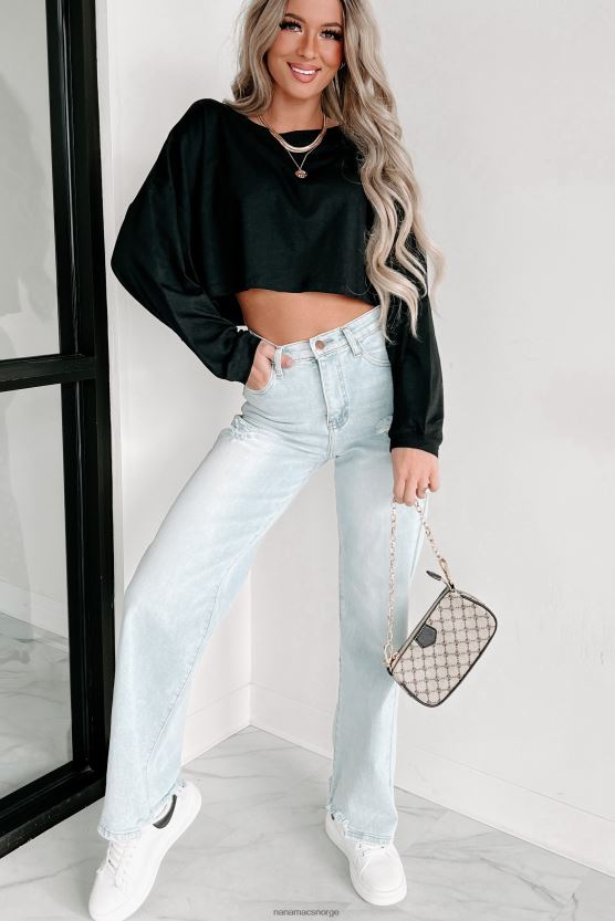 svart NanaMacs oversized langermet crop topp 402NJ0619