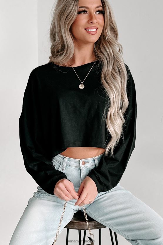 svart NanaMacs oversized langermet crop topp 402NJ0619