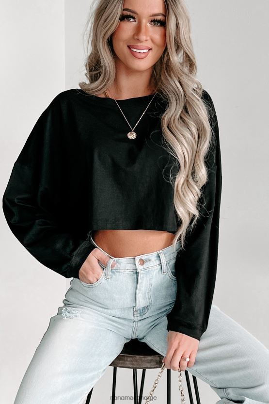 svart NanaMacs oversized langermet crop topp 402NJ0619