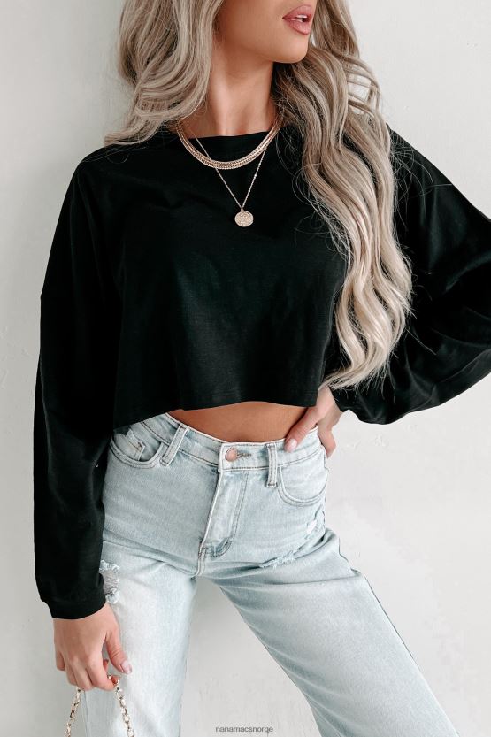 svart NanaMacs oversized langermet crop topp 402NJ0619