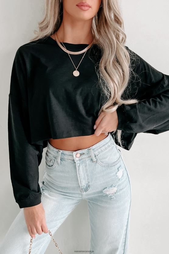 svart NanaMacs oversized langermet crop topp 402NJ0619