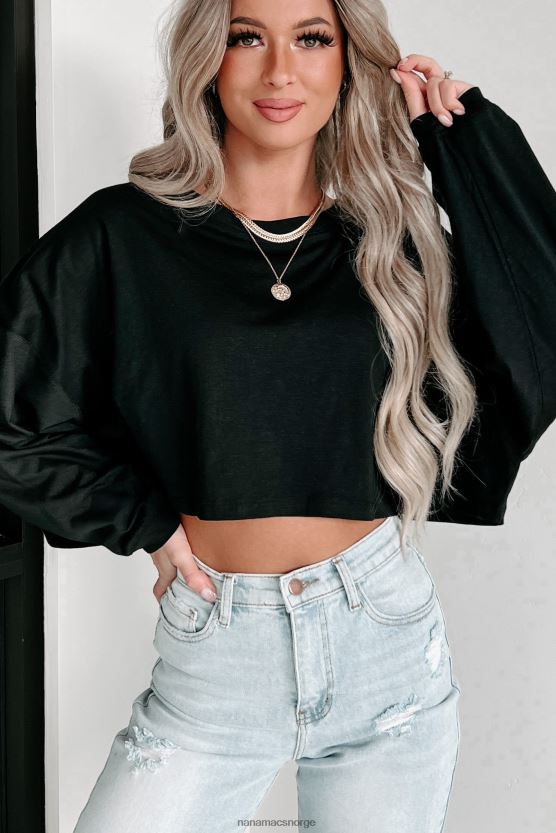 svart NanaMacs oversized langermet crop topp 402NJ0619