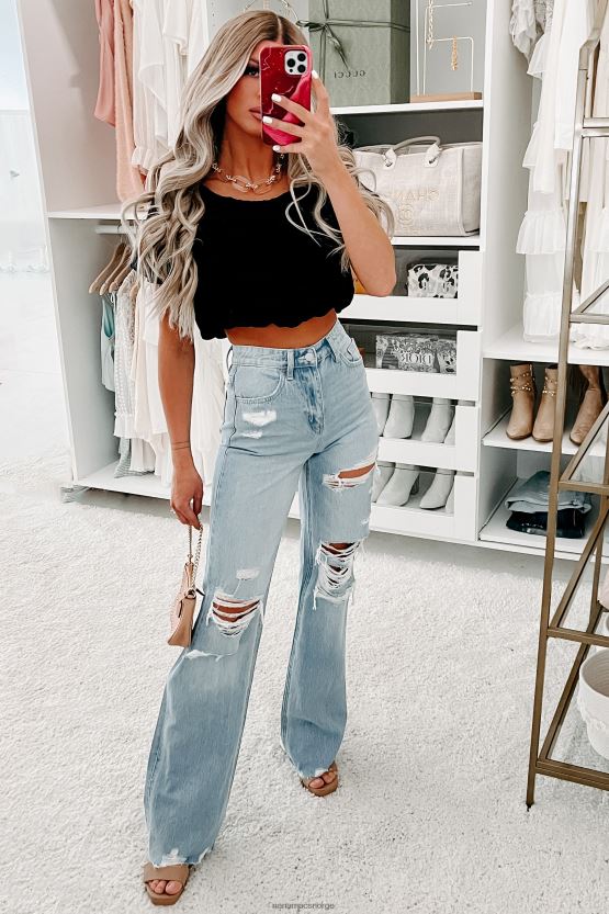 svart NanaMacs ricarda puff sleeve crop topp 402NJ01476