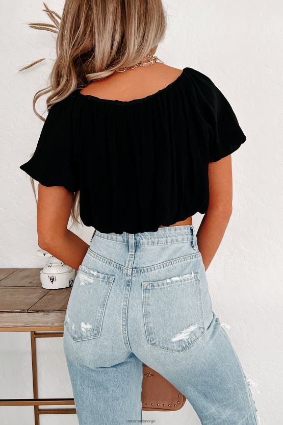 svart NanaMacs ricarda puff sleeve crop topp 402NJ01476