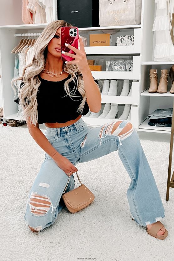 svart NanaMacs ricarda puff sleeve crop topp 402NJ01476