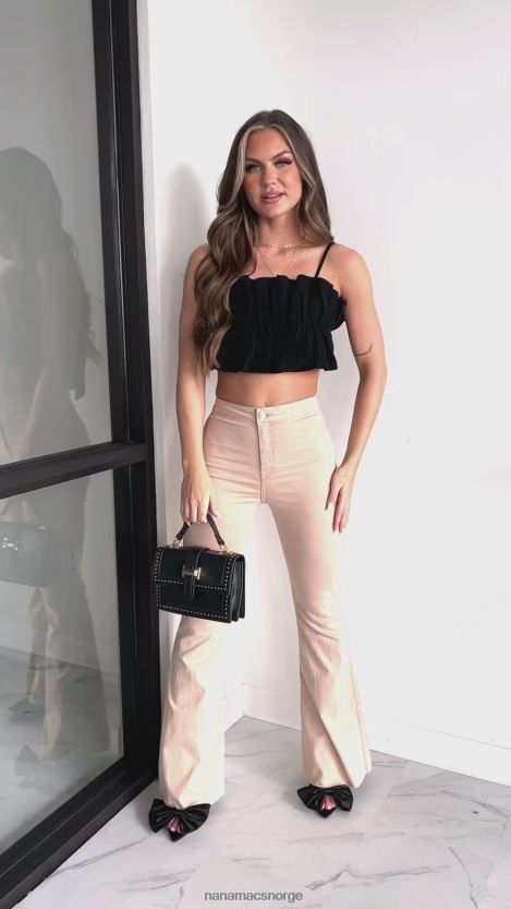 svart NanaMacs skatten du ruffle tie tilbake crop top 402NJ0878