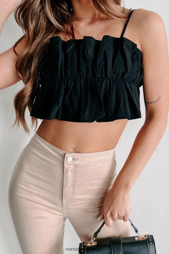 svart NanaMacs skatten du ruffle tie tilbake crop top 402NJ0878