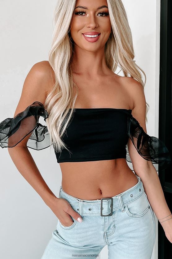 svart NanaMacs spille favoritter volang ermet crop top 402NJ023