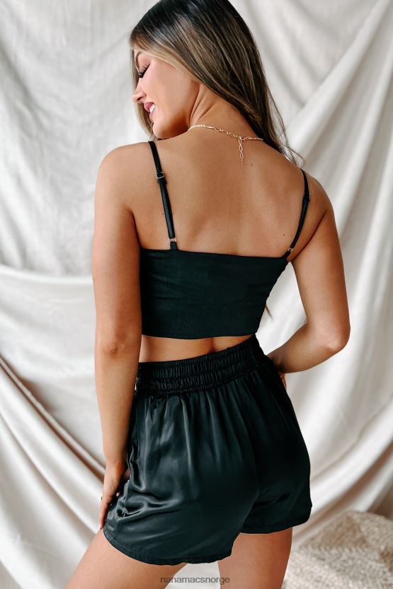 svart NanaMacs stil og profil sateng korsett crop topp 402NJ0242