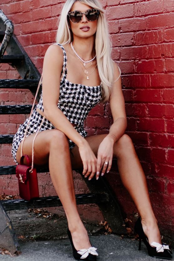 svart NanaMacs utveksler blikk houndstooth crop top 402NJ0201