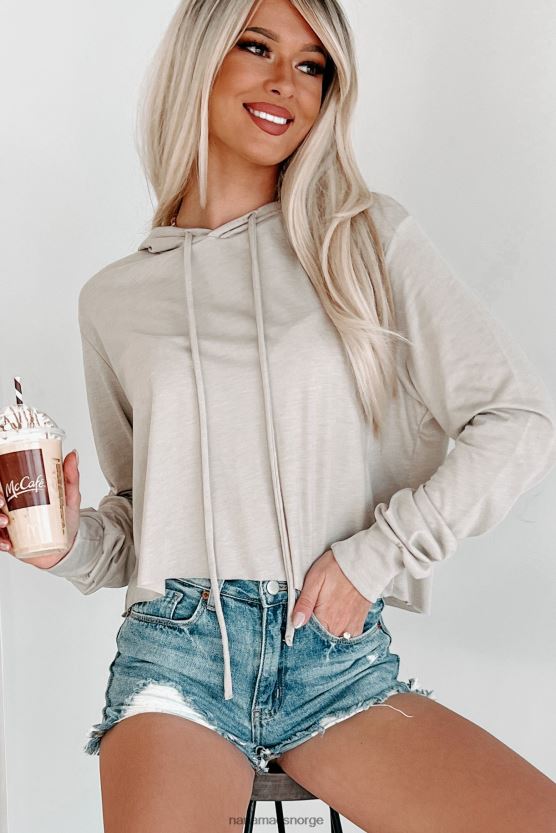 tan triblend NanaMacs langermet crop topp med hette 402NJ0674