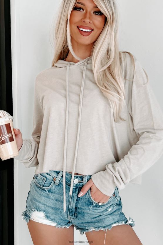 tan triblend NanaMacs langermet crop topp med hette 402NJ0674
