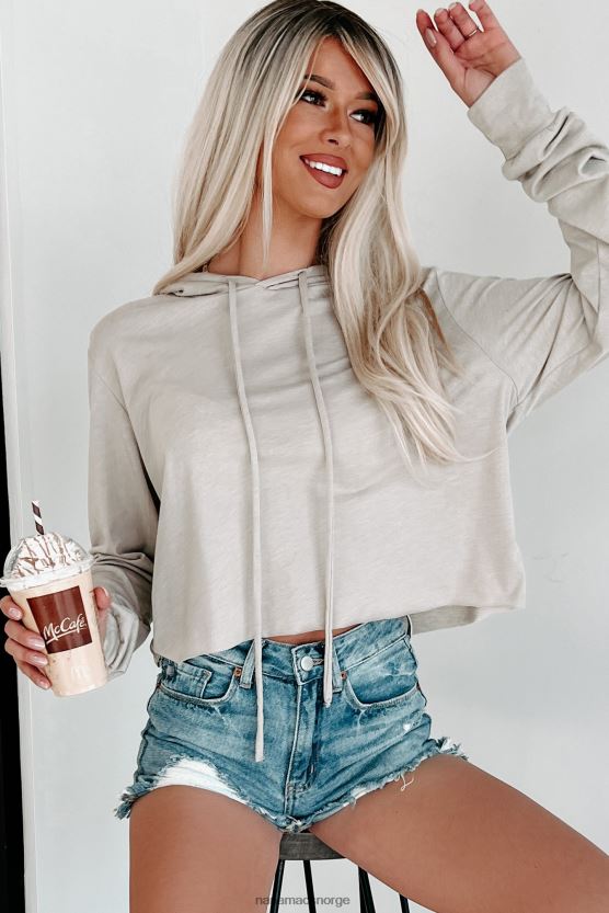tan triblend NanaMacs langermet crop topp med hette 402NJ0674