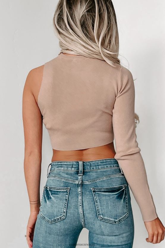 taupe NanaMacs se igjen en skulder strikket crop top 402NJ0156