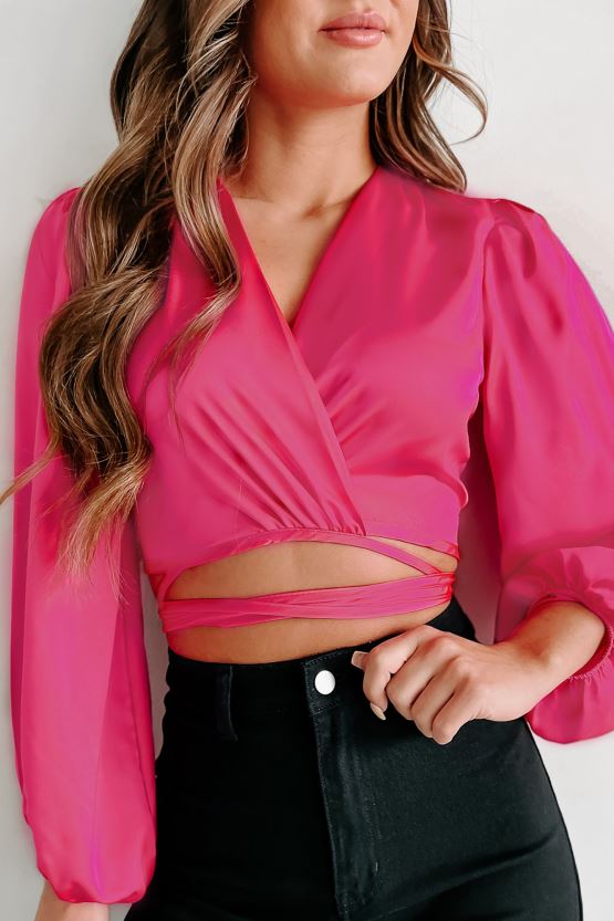 fuchsia NanaMacs fikk meg i knuter sateng wrap topp 402NJ099