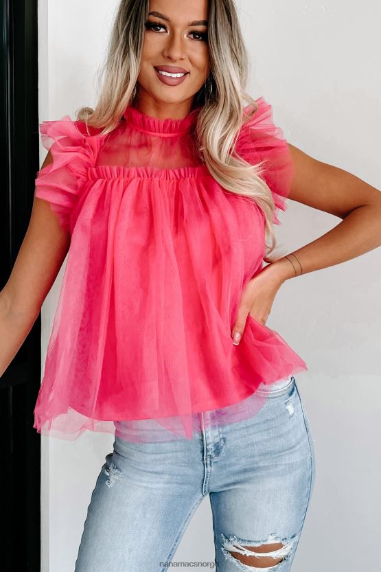 fuchsia NanaMacs force of fashion ruffled mesh topp 402NJ0113