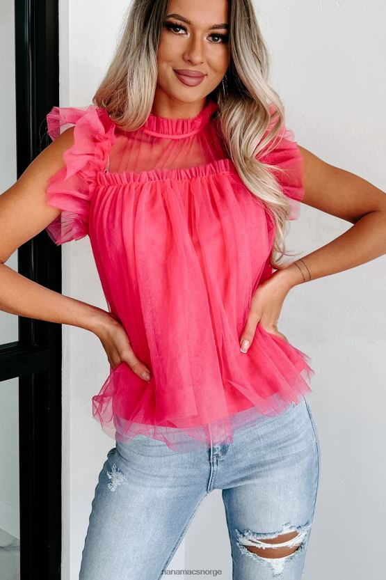 fuchsia NanaMacs force of fashion ruffled mesh topp 402NJ0113
