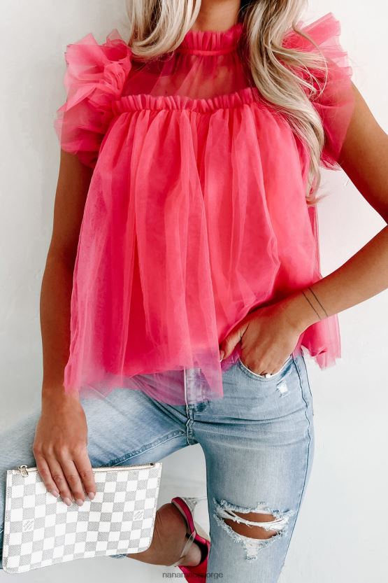 fuchsia NanaMacs force of fashion ruffled mesh topp 402NJ0113
