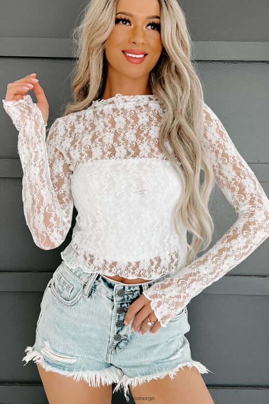 hvit NanaMacs ingen utsettelse blonder mock hals topp 402NJ0178