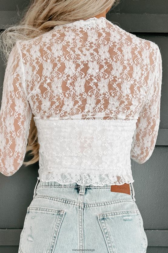 hvit NanaMacs ingen utsettelse blonder mock hals topp 402NJ0178