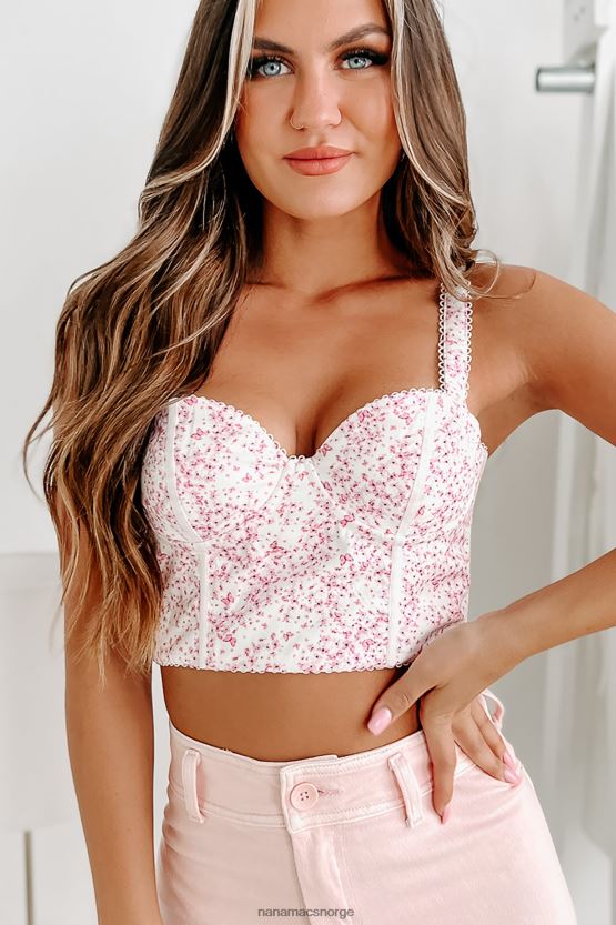 hvit/rosa NanaMacs delikat disposisjon beskåret sommerfugl korsett topp 402NJ043
