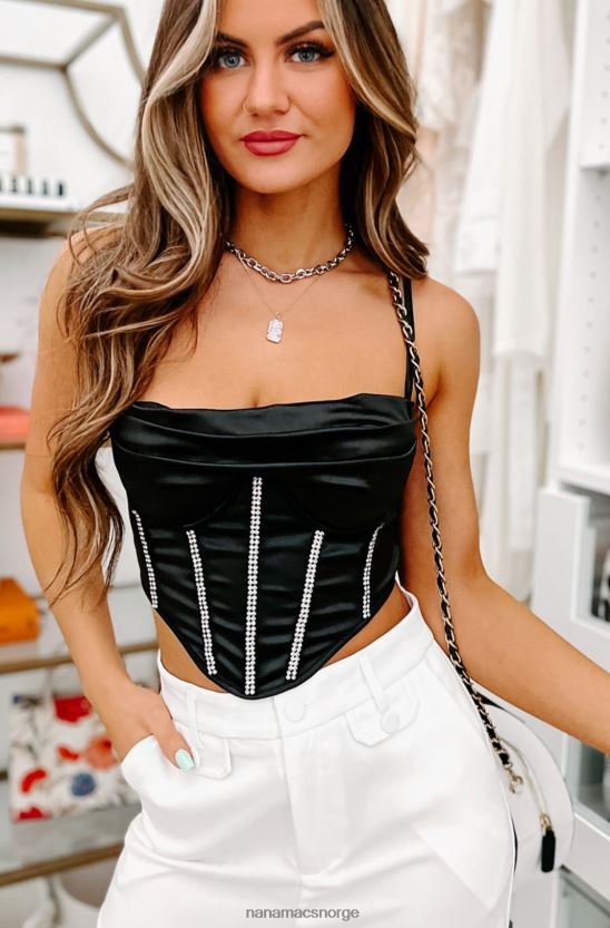 svart NanaMacs primadonna sateng rhinestone korsett topp 402NJ0237