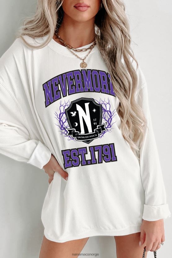 elfenbein NanaMacs unitas est invicta grafisk crewneck med ledning 402NJ0906