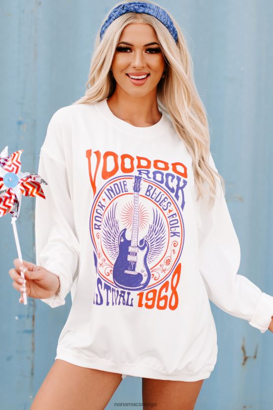 elfenbein NanaMacs voodoo rock festival med ledning med grafisk crewneck 402NJ0808