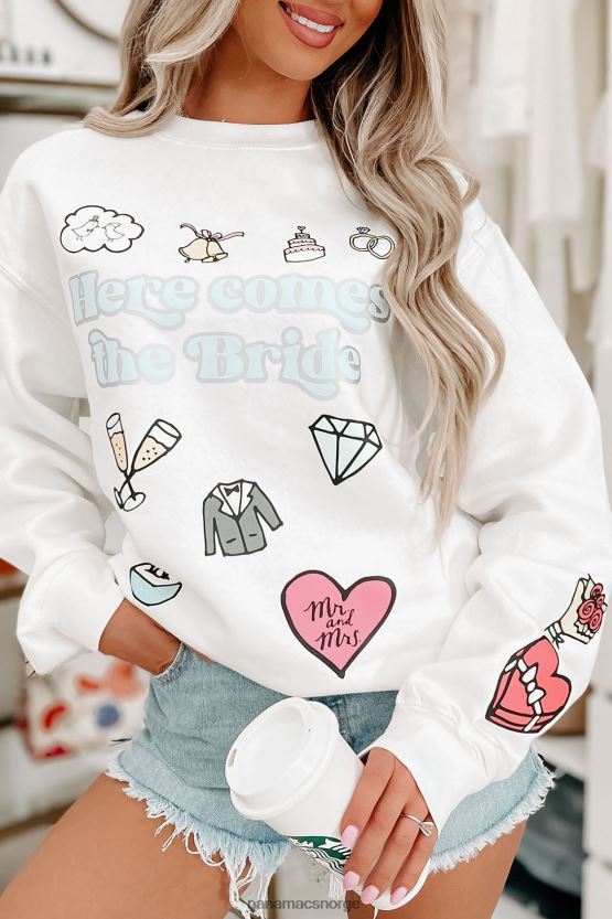 hvit NanaMacs her kommer bruden metallic grafisk crewneck 402NJ03586