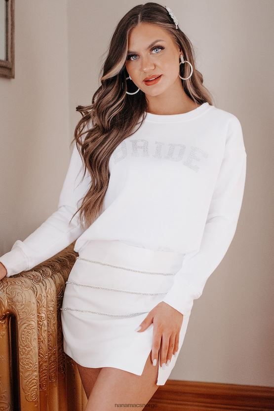 hvit NanaMacs jeg skal gifte meg "brud" sweatshirt med rund hals (hvit) 402NJ01021