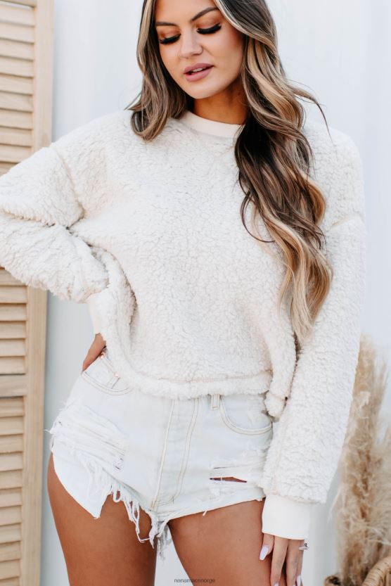krem NanaMacs best i basic sherpa sweatshirt med rund hals 402NJ01737