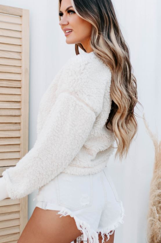 krem NanaMacs best i basic sherpa sweatshirt med rund hals 402NJ01737