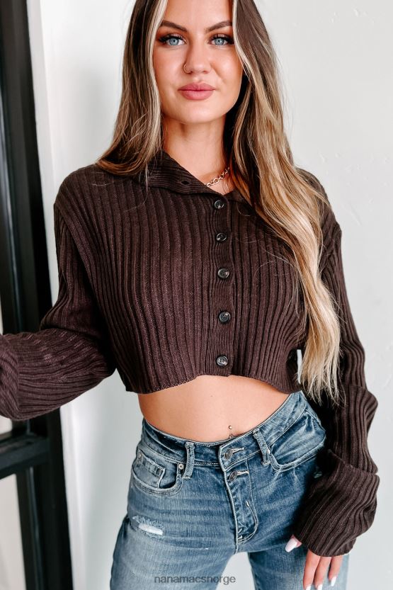 mørk sjokolade NanaMacs ester knapp-up cropped genser 402NJ01296