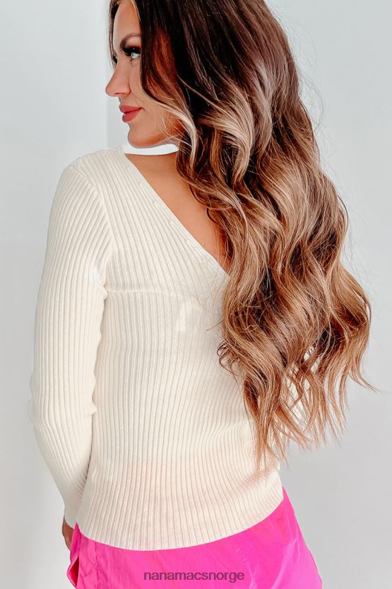 off white NanaMacs en date med skjebne ribbestrikket v-hals genser 402NJ01714