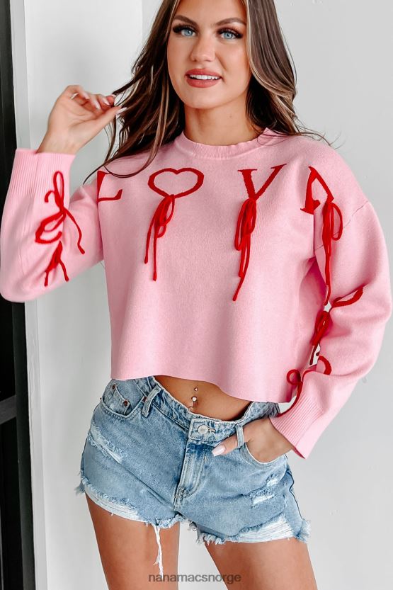 rosa/rød NanaMacs dramatisk kjærlighet grafisk beskjæring genser 402NJ01230