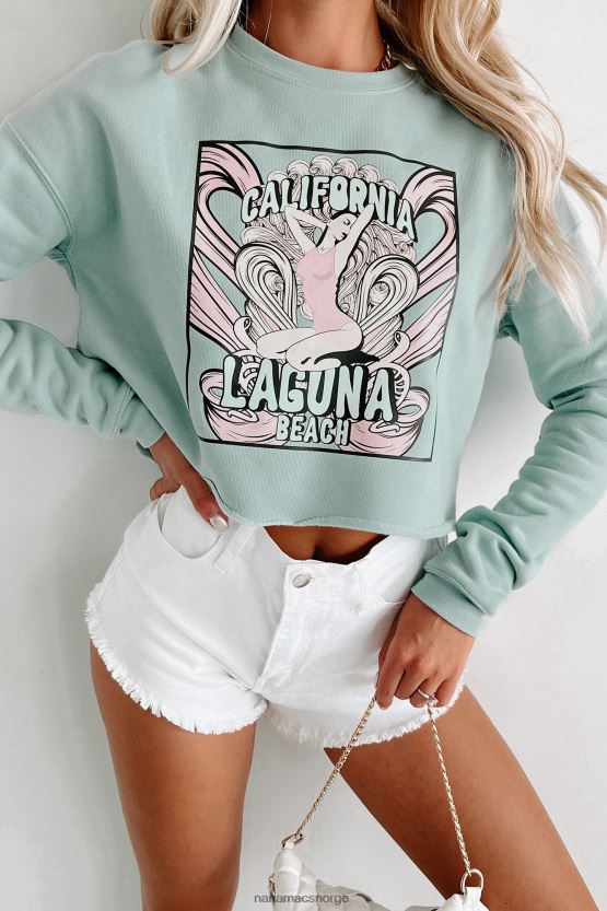 støvete blå NanaMacs california laguna beach rå hem cropped grafisk crewneck 402NJ0996