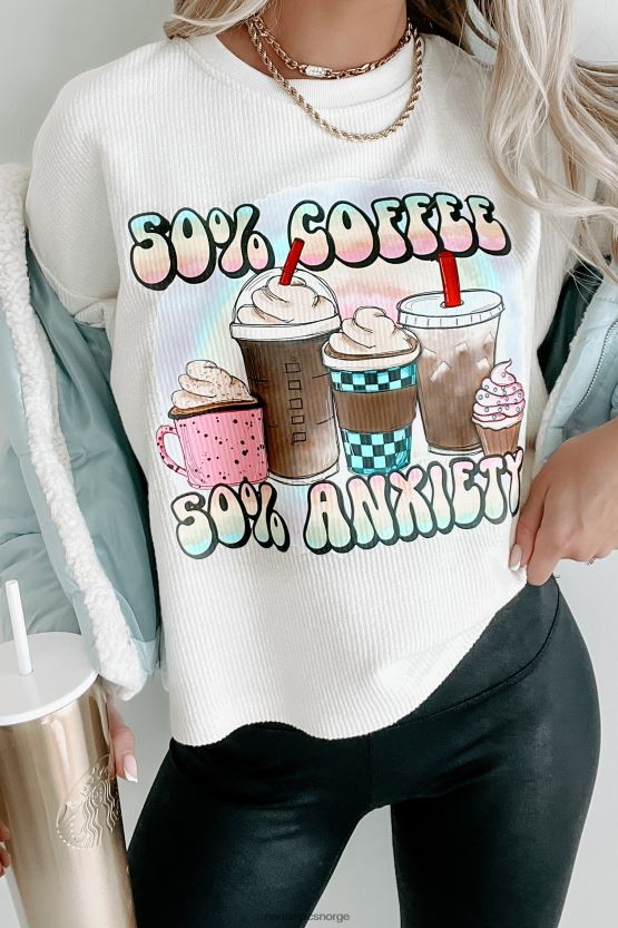 elfenbein NanaMacs 50 % kaffe 50 % angst kortermet grafisk topp med ledning 402NJ03594