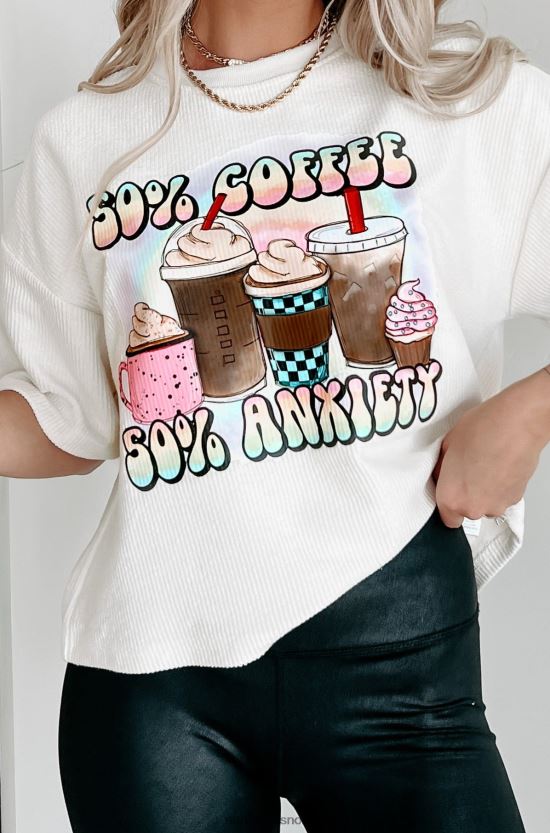 elfenbein NanaMacs 50 % kaffe 50 % angst kortermet grafisk topp med ledning 402NJ03594