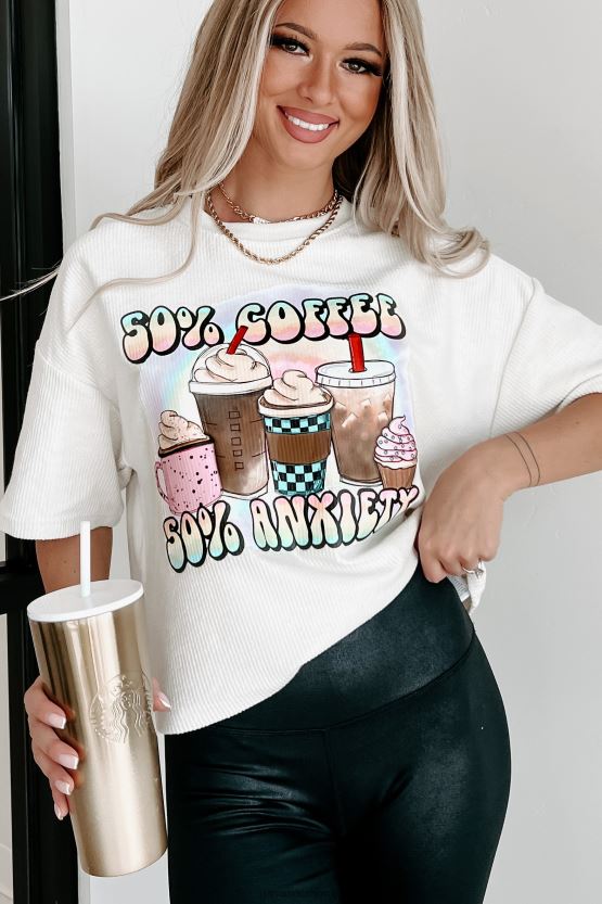 elfenbein NanaMacs 50 % kaffe 50 % angst kortermet grafisk topp med ledning 402NJ03594