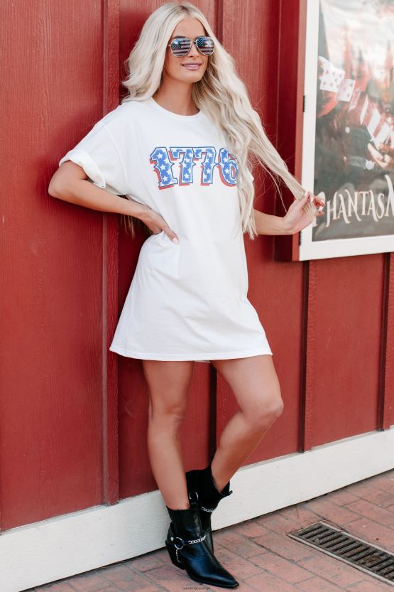 hvit NanaMacs Landet fra 1776 til den gratis dobbeltsidige grafiske t-skjorten 402NJ01086