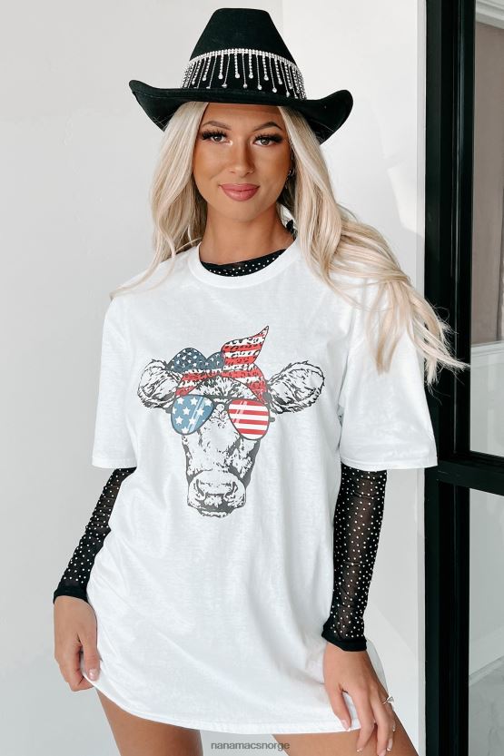 hvit NanaMacs a-moo-rica cow grafisk t-skjorte 402NJ01091