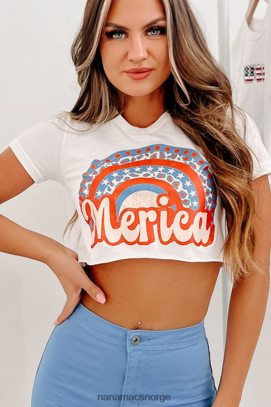 hvit NanaMacs regnbue-revolusjon med grafisk beskjæring med rå hem 402NJ0799