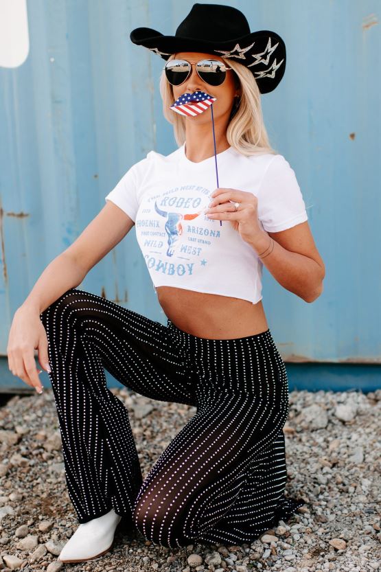 hvit NanaMacs rodeo cowboy grafisk t-skjorte med rå hem 402NJ0789