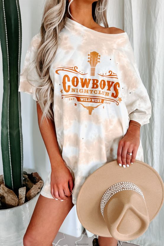 kaki NanaMacs cowboys nattklubb overdimensjonert distressed tie-dye grafisk t-skjorte 402NJ01072