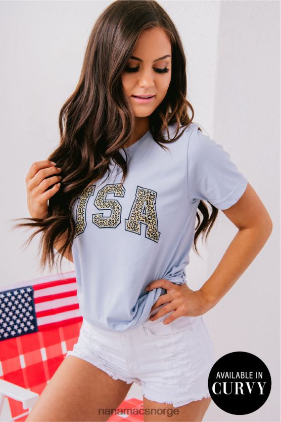 lyse blå NanaMacs leopard usa grafisk t-skjorte 402NJ0994