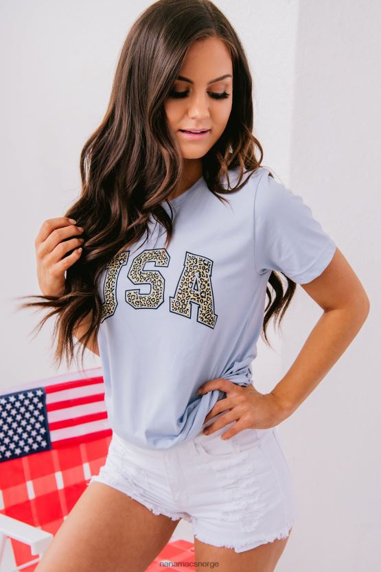 lyse blå NanaMacs leopard usa grafisk t-skjorte 402NJ0994